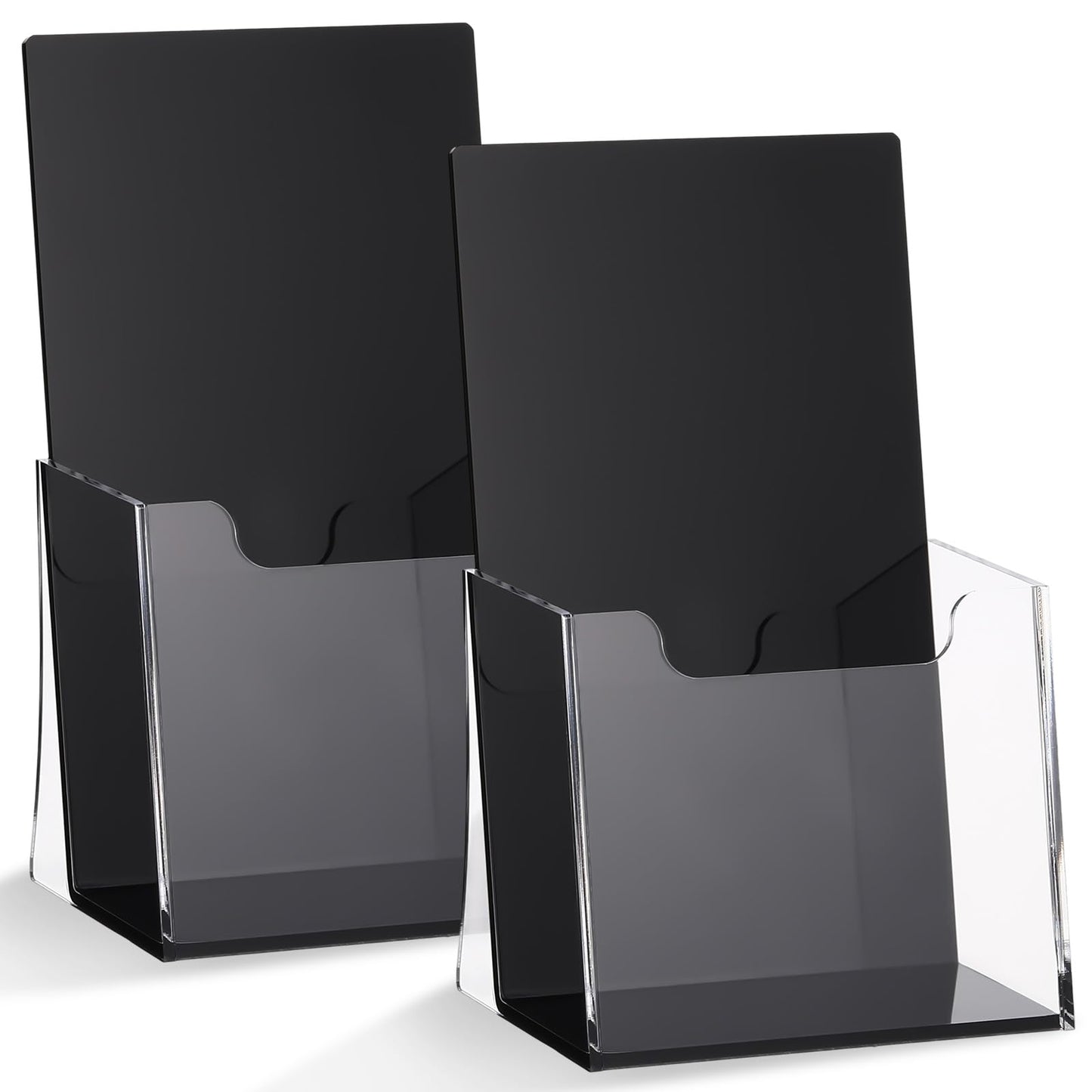 Chunful 2 Pack 4 Inch Acrylic Brochure Holders Clear Business Cards Display Holder with Black Base, Trifold Flyer Display Stand for Pamphlets, Literature, Booklets, Magazines, for Office Countertop