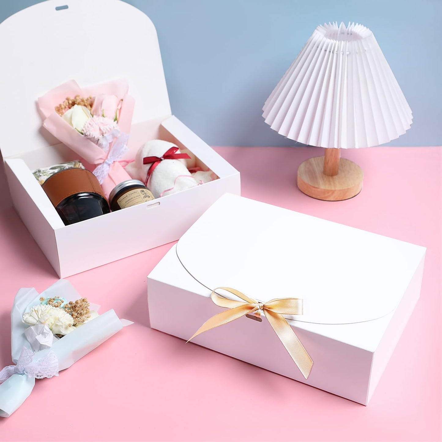 15 PCS Gift Boxes with Lids, 10.6x7.8x3.1 Inch Gift Boxes, Groomsmen Proposal Box, Luxury Gift Box with Ribbon for Bridesmaid Box, Kraft Paper Boxes for Wedding, Packaging, Present, Birthday, Christmas, Party,Contains 15sets Envelopes and Thank You Cards