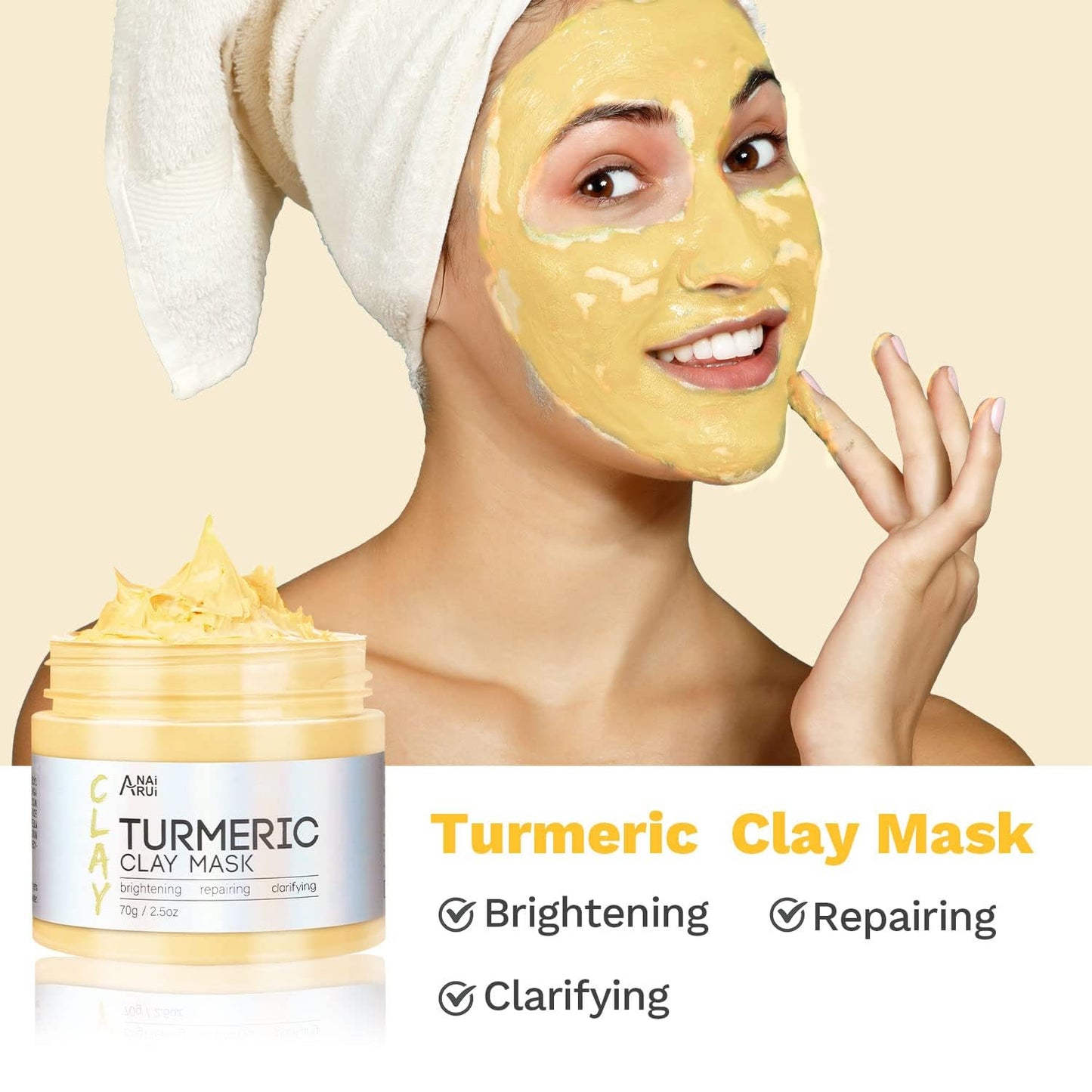 ANAI RUI 3 Pcs Face Mask Set - Turmeric Clay Mask - Green Tea Face Mask - Dead Sea Mud Mask for Oily Skin, Blackheads & Pores -Spa Gift Set Self Care for Women Teens 2.5 oz Each