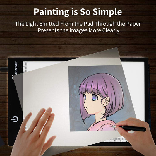 XIAOSTAR Light Box Drawing Pad A5, Tracing Board with Micro USB Cord Charge Cable and Brightness Adjustable for Artists, AnimationDrawing, Sketching, Animation, X-ray Viewing (A5) Not Rechargeable