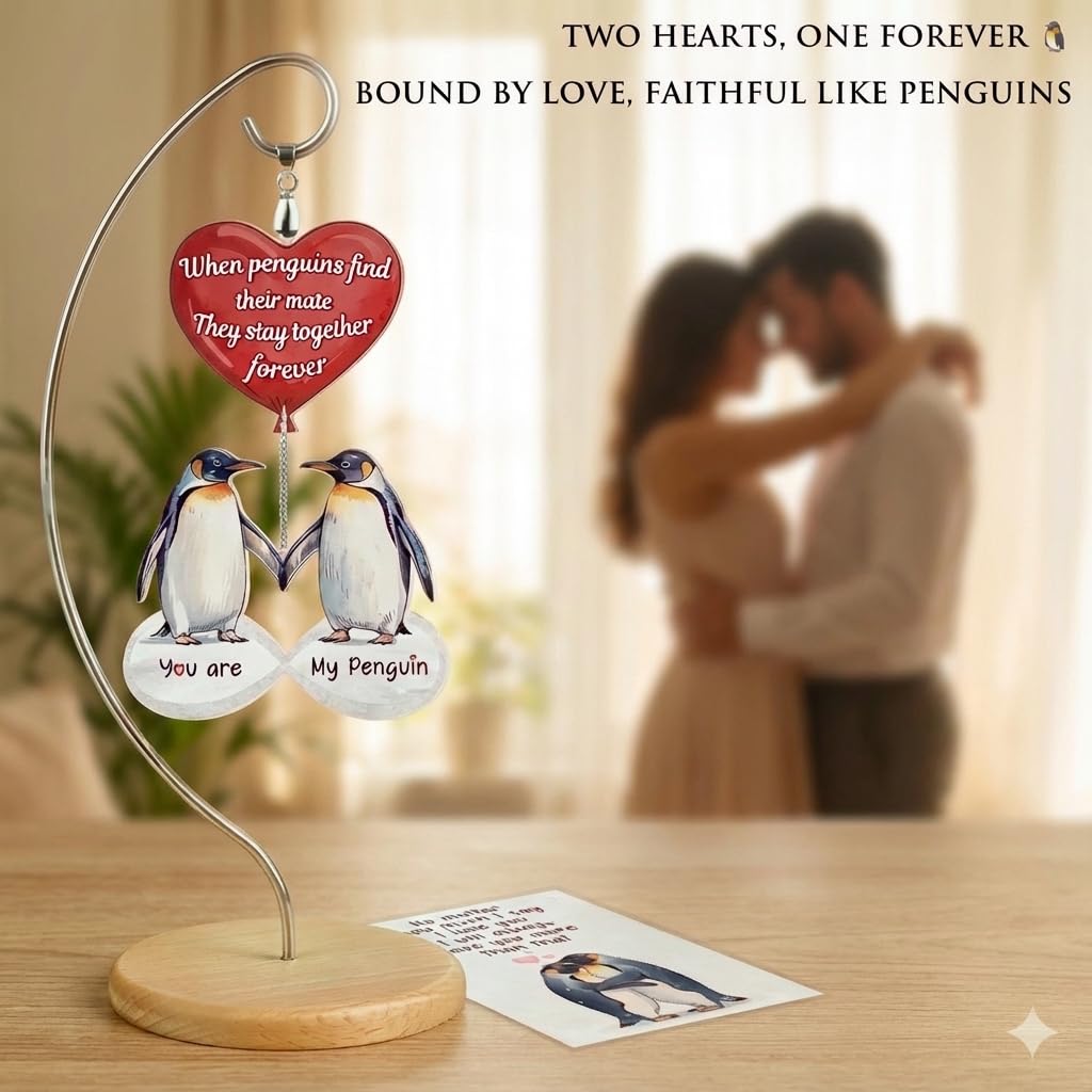 Gifts for Him Her - Wedding for Women Men Couple - Birthday Gift for Girlfriend Boyfriend - Romantic I Love You Gift for Wife - Couple Penguin Ornaments for Christmas Valentines Day