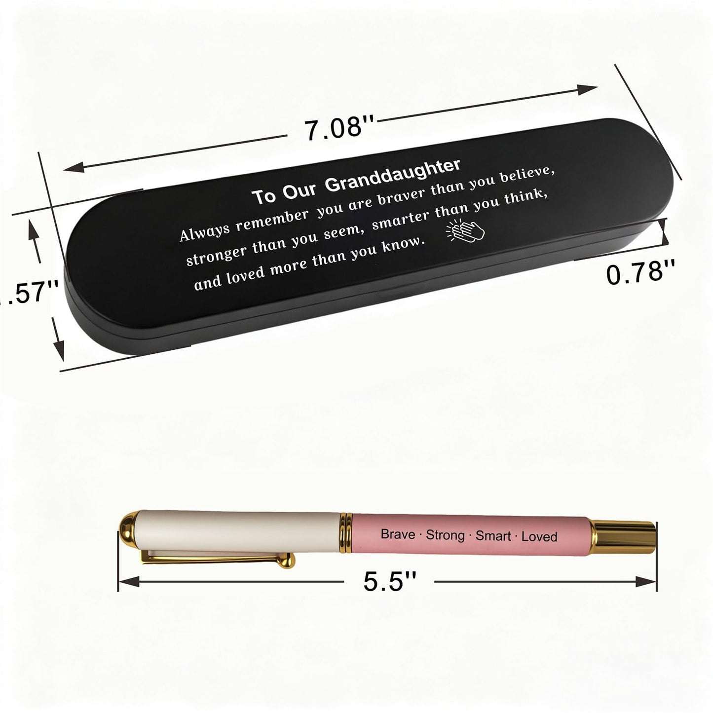 iyaone Granddaughter Gift, Engraved Pen with Encouraging Quote Box, Graduation Birthday Gift for Granddaughter，Black Gel Ink Pen