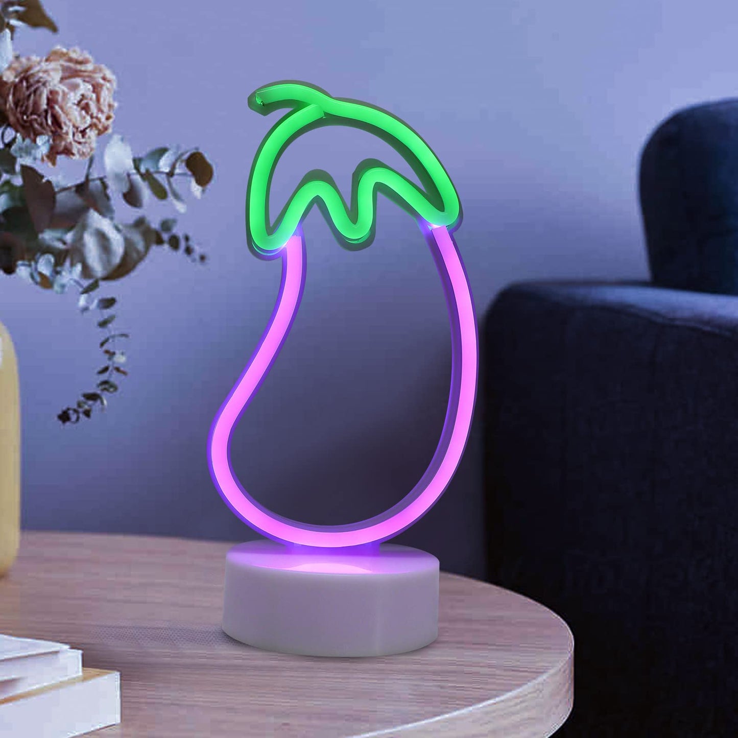 ENUOLI Eggplant Shaped Neon Sign,LED Eggplant Neon Sign for Bedroom Purple Eggplant Lights USB/Battery Operated Lamp Purple Room Decor Light Up for Games Room Living Room Party