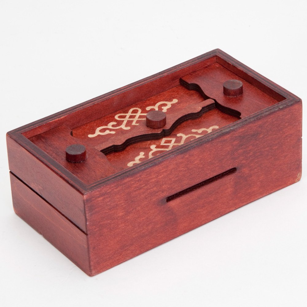 Bits and Pieces Secret Money Puzzle Box - Camouflage Your Cash Money Holder - Wooden Brain Teaser - Wooden Secret Hidden Compartment (Greek Puzzle Box)