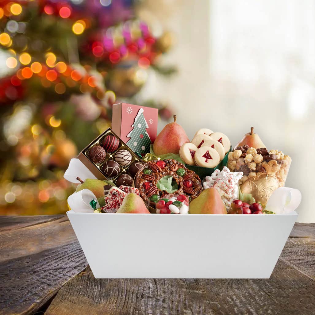 funsky Basket For Gifts Empty, 5 Pk White Empty Gift Baskets To Fill, Sturdy Cardboard Tray With Handles, Large Gift Baskets Empty Bulk For Beautiful Gifts, Christmas, Easter, Bridesmaid, Wedding