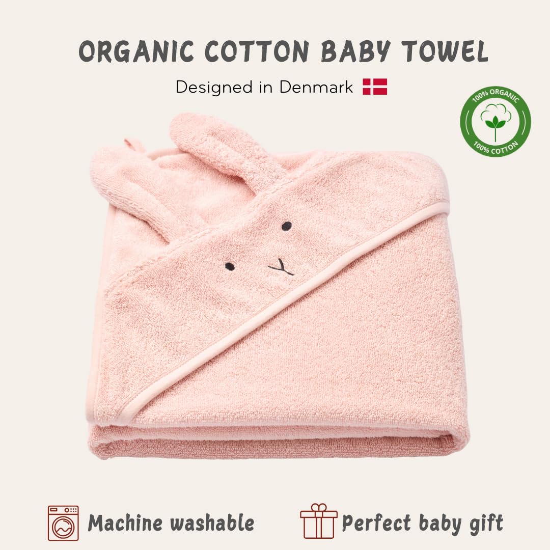 Huxie Baby Hooded Towel – Organic Cotton Baby Bath Towels – Baby Towels, Baby Bath Towels for Baby Girl, 32" x 32" Super-Soft and Absorbent Baby Towels for Newborn (Rabbit - Blush)