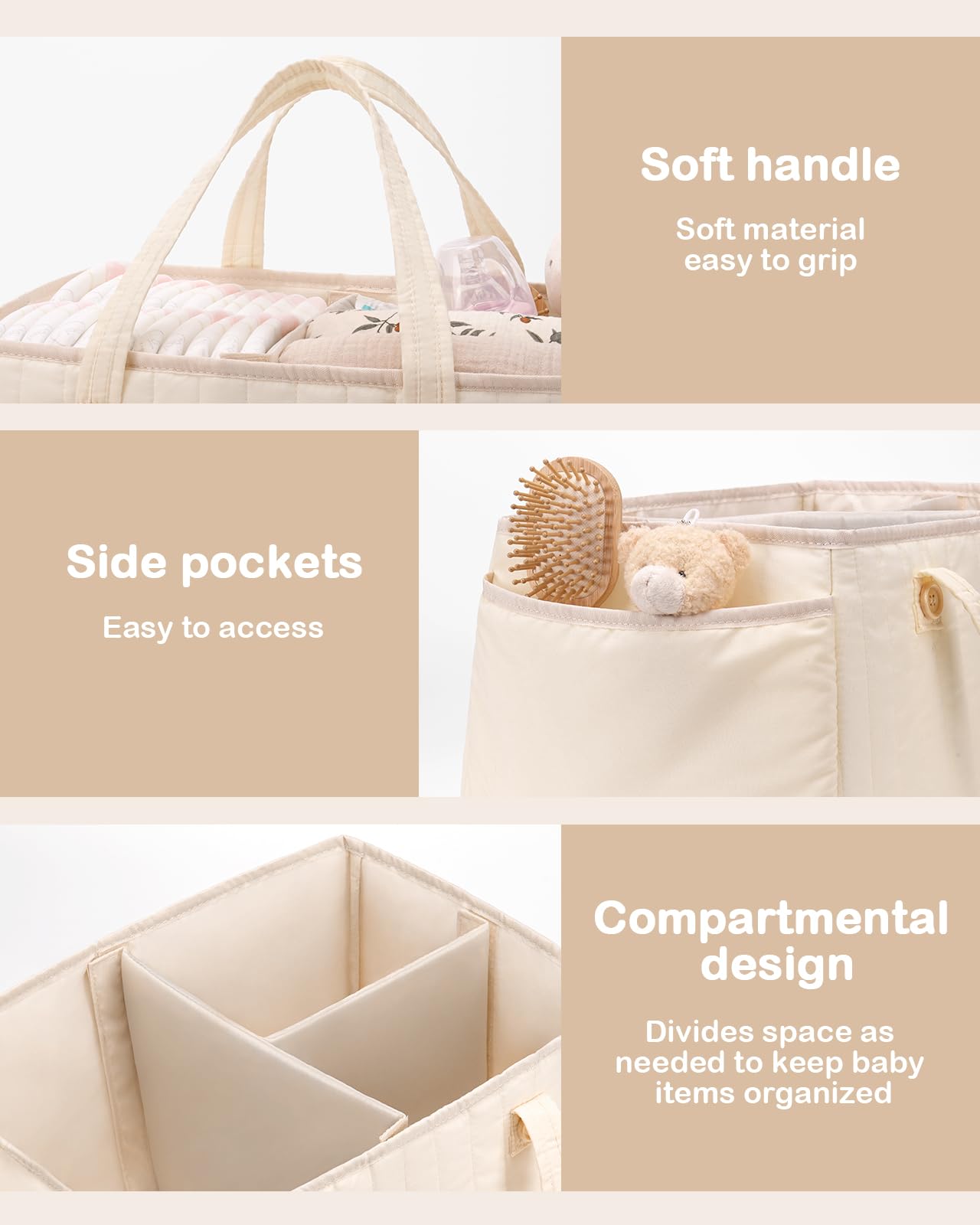 Baby Diaper Caddy Organizer for Wipes, Diapers Storage Basket with Handle, Car Caddy Organizer Boy & Girl & New Parent Gift, Baby Shower, Newborn Essentials, Nursery Bin Soft Large Tote Bag