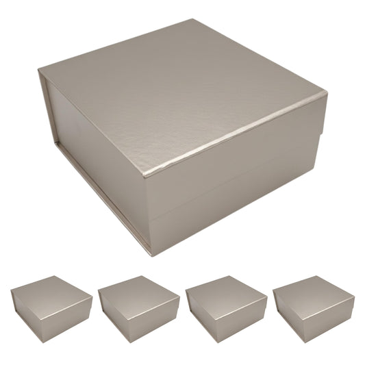 CECOBOX - Gift Boxes with Lids for Presents 6"x6"x2.75" - Matte, Collapsible Magnetic Closure Gift Box - Groomsmen & Bridesmaid Proposal Boxes, Wedding, PR, Birthdays, Holidays (Silver)