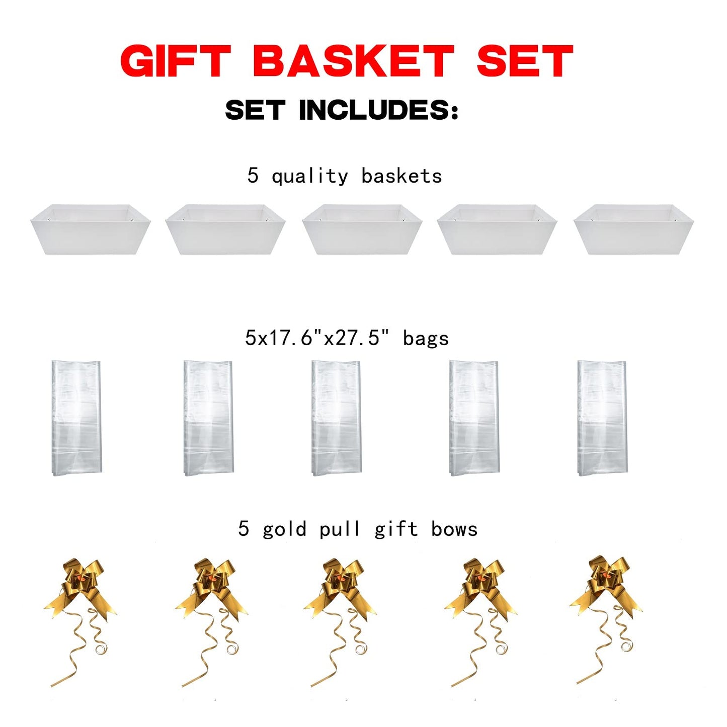 funsky Basket For Gifts Empty, 5 Pk White Empty Gift Baskets To Fill, Sturdy Cardboard Tray With Handles, Large Gift Baskets Empty Bulk For Beautiful Gifts, Christmas, Easter, Bridesmaid, Wedding
