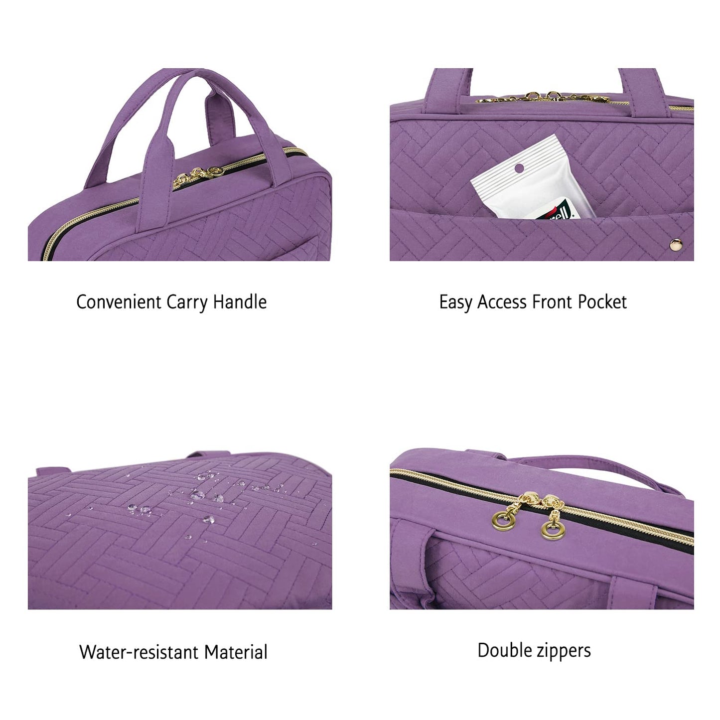 BAGSMART Toiletry Bag Travel Bag with Hanging Hook, Water-resistant Makeup Cosmetic Bag Travel Organizer for Accessories, Shampoo, Full Sized Container, Toiletries (Purple, Medium)