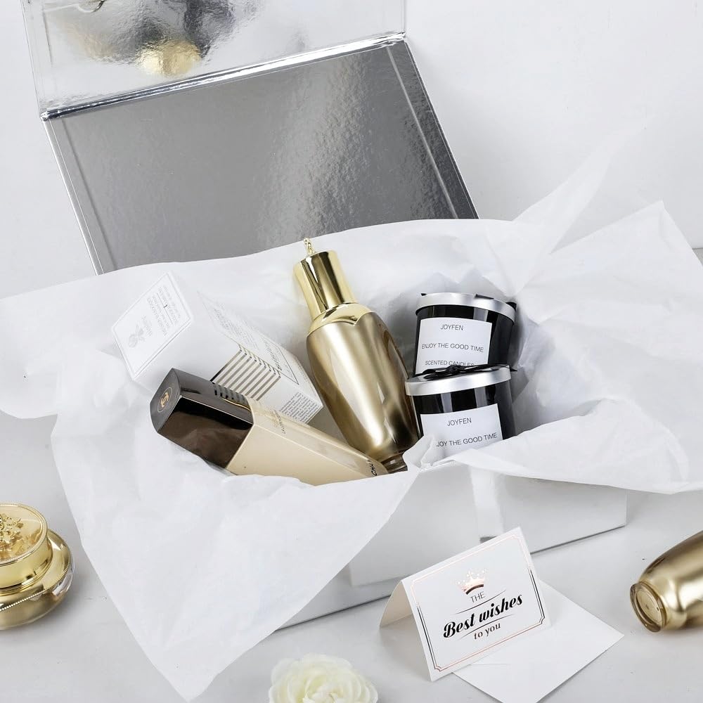 UoeRing 1 Pcs Silver Gift Box Large 13.5x11.8x4.7 inch Luxury Gift Box for Presents with Magnetic Closure Lid Collapsible,Birthday,Contains Card, Ribbon, Tissue Paper,Shredded Paper Filler