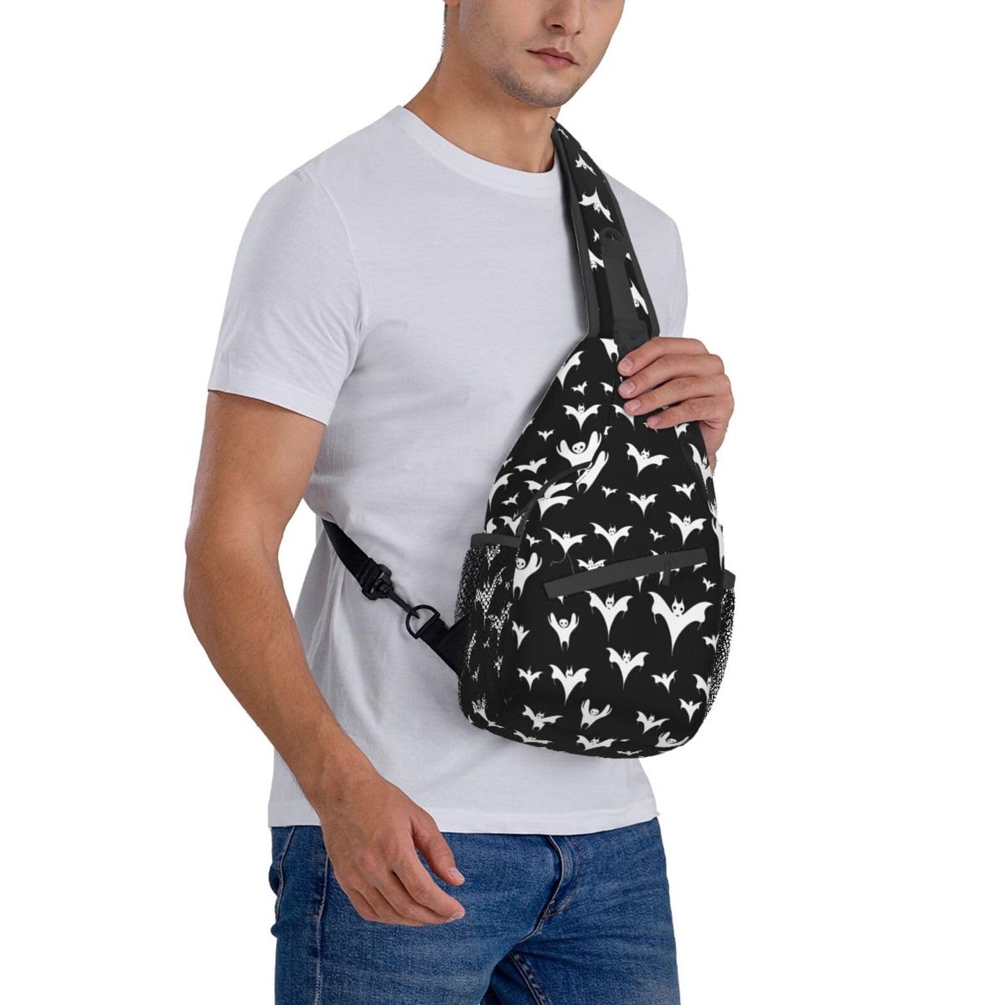 Halloween Goth Bats And Moon Sling Backpack Hiking Backpack Crossbody Bag Sports Lightweight And waterproof Chest Bag Shoulder Bag For Women Men
