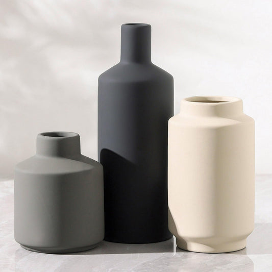 Ceramic Vase Set of 3, Modern Decorative Vases for Home Decor, Small Flower Pottery Vase Sets, Boho Farmhouse Rustic Vases for Living Room, Kitchen, Bedroom, Bathroom, Shelf, Table
