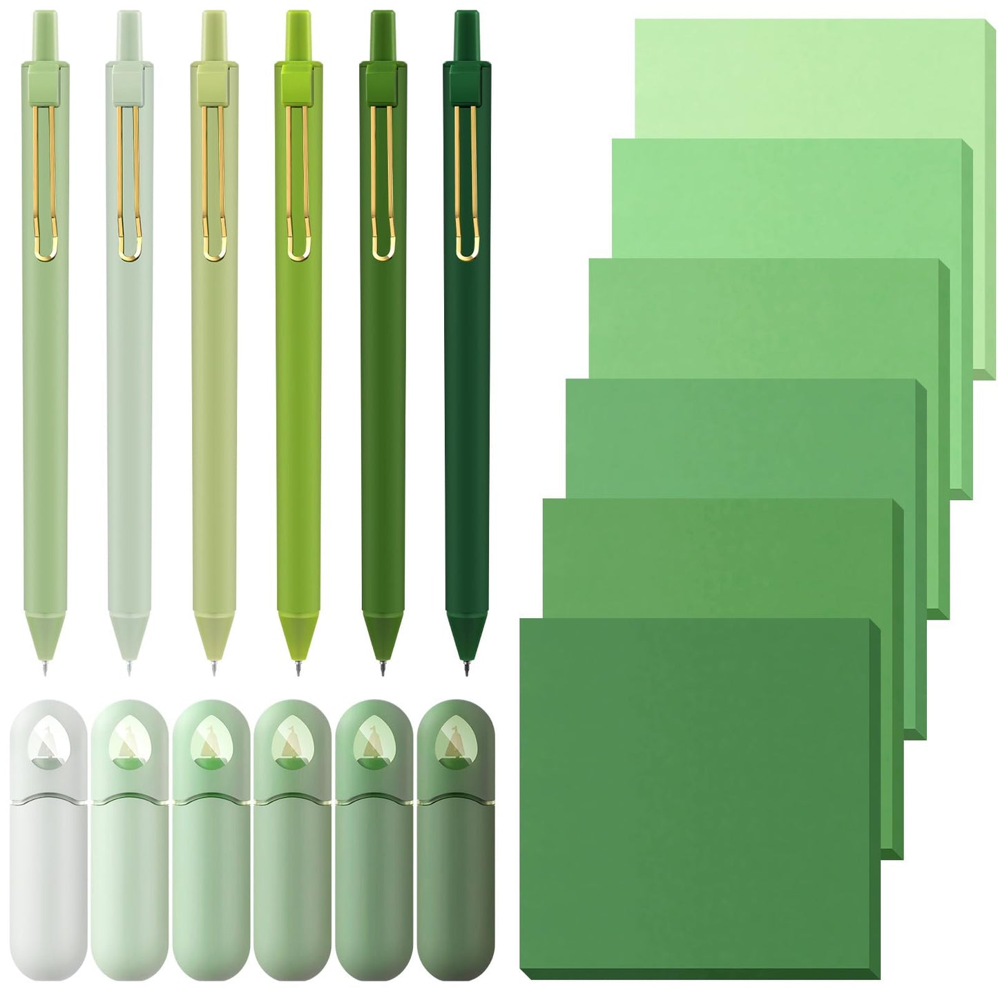 Sayglossy 18 Pcs Aesthetic School Supplies Christmas Green Gifts Set for Women Self Sticky Notes Black Ink Ballpoint Pens Correction Tape for Office Stationery Holiday Cute Desk Accessories