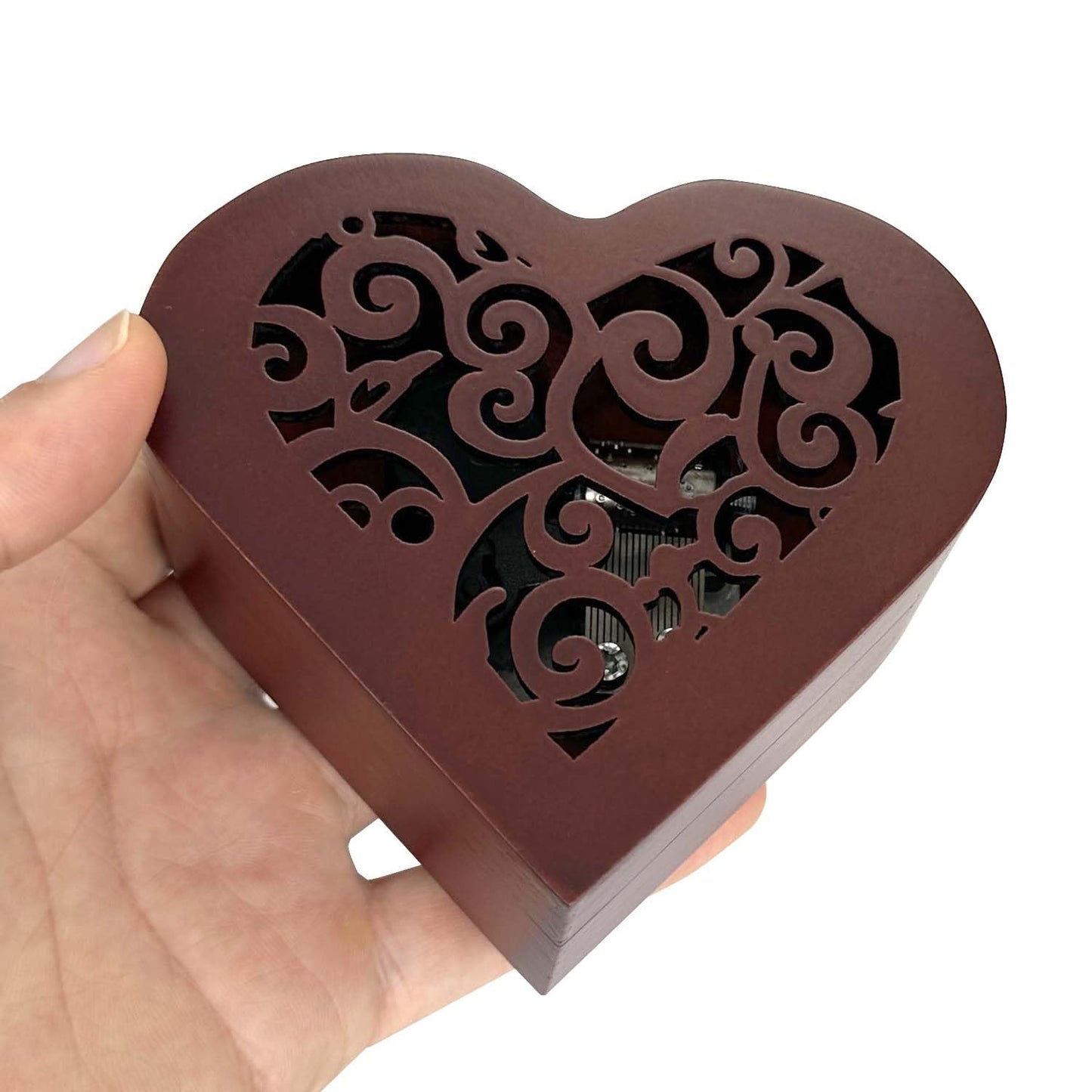 Pursuestar Edelweiss Wind Up Music Box, Heart Shaped Vintage Wood Carved Mechanism Musical Gift for Lover Girlfriend Wife Husband Valentine's Day Mother's Day Christmas Anniversary