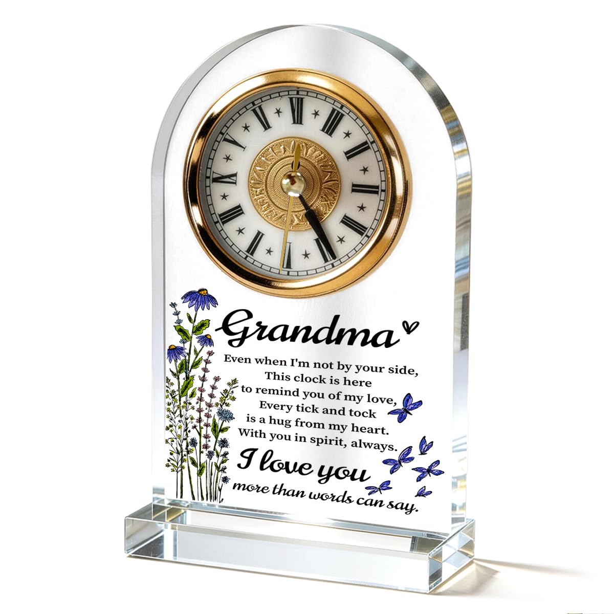 Grandma Gifts Acrylic Desk Clock, Wildflower Butterfly Quote Table Decor from Granddaughter Grandson, Mothers Day Suitable Gifts for Great-Grandma birthday, Christmas, and Thanksgiving, 4.3 x 7.8 in