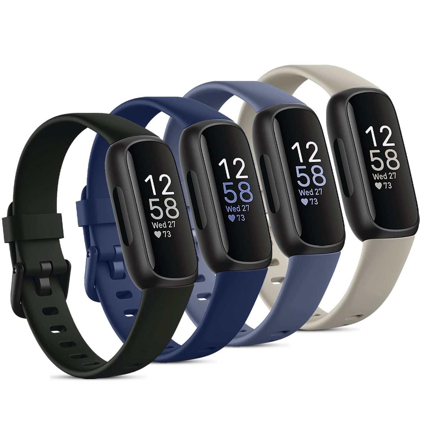 Odbeai Compatible with Fitbit Inspire 3 Bands for Women Men, Sport Wristband Replacement Soft Silicone Straps for Inspire 3 Fitness Tracker Women & Men(4 Pack,Large)