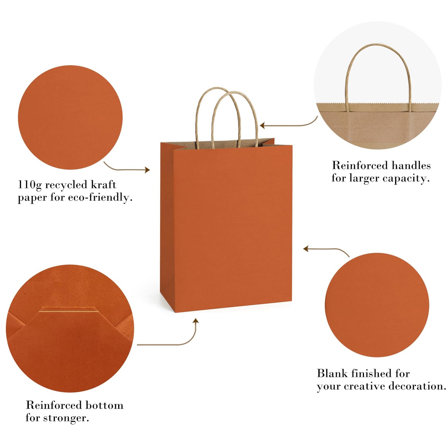 BagDream Gift Bags 8x4.25x10.5 Inches 25Pcs Orange Kraft Paper Bags with Handles, for Shopping, Retail, Merchandise, Business, Party Favor, Halloween Paper Gift Sacks