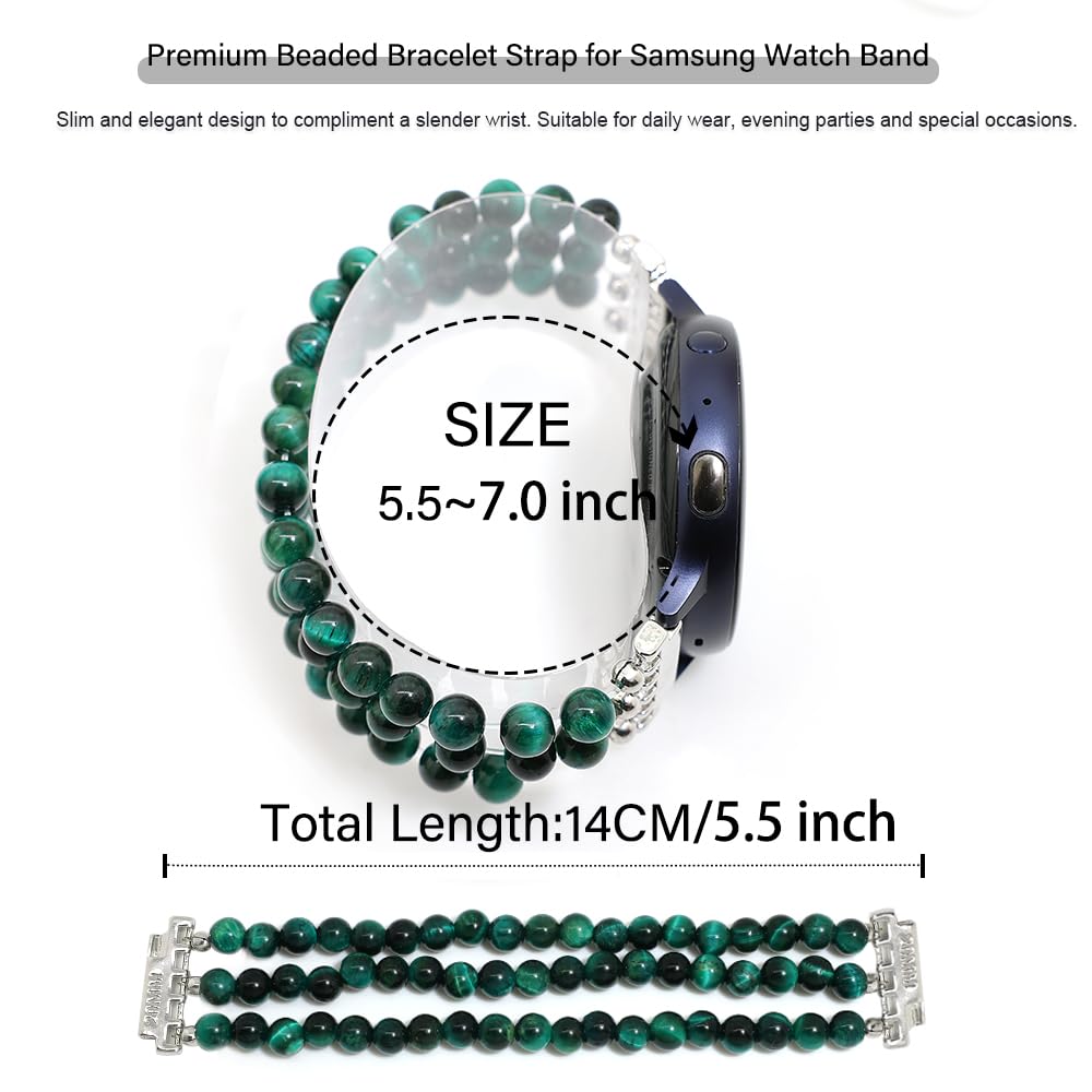 LuReen Beaded Bracelet Band Compatible with Galaxy Watch 7/6/5/4 40mm 44mm/Watch 6 Classic 43mm 47mm/Watch 5 Pro 45mm/Watch 4 Classic/Active 2 Band, 20mm Elastic Stretchy Strap Wristband for Women