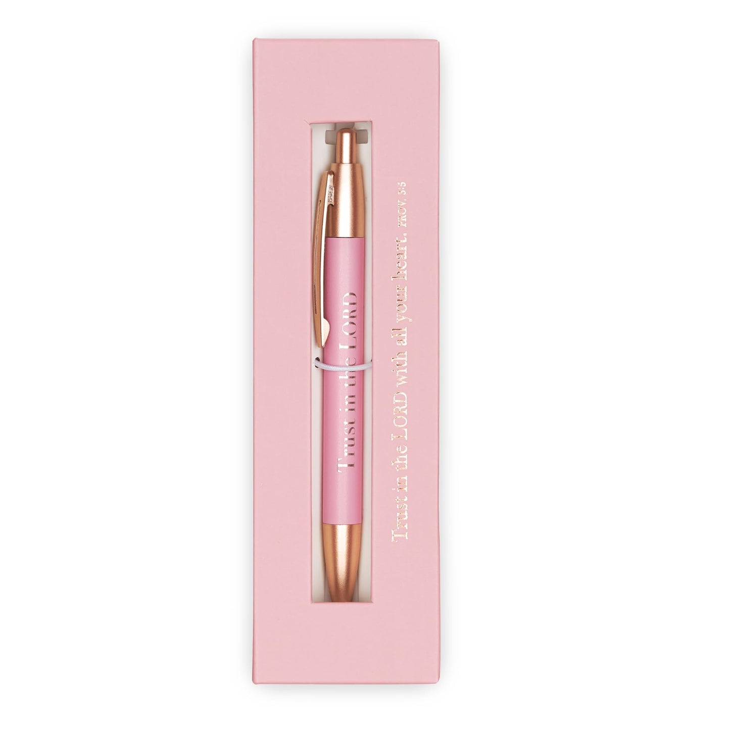 Christian Art Gifts Women's Retractable Ballpoint Scripture Pen in Case: Trust in the Lord - Proverbs 3:5 Inspirational Bible Verse with Pocket Clip, Black Ink & Matching Floral Box, Pink & Rose Gold