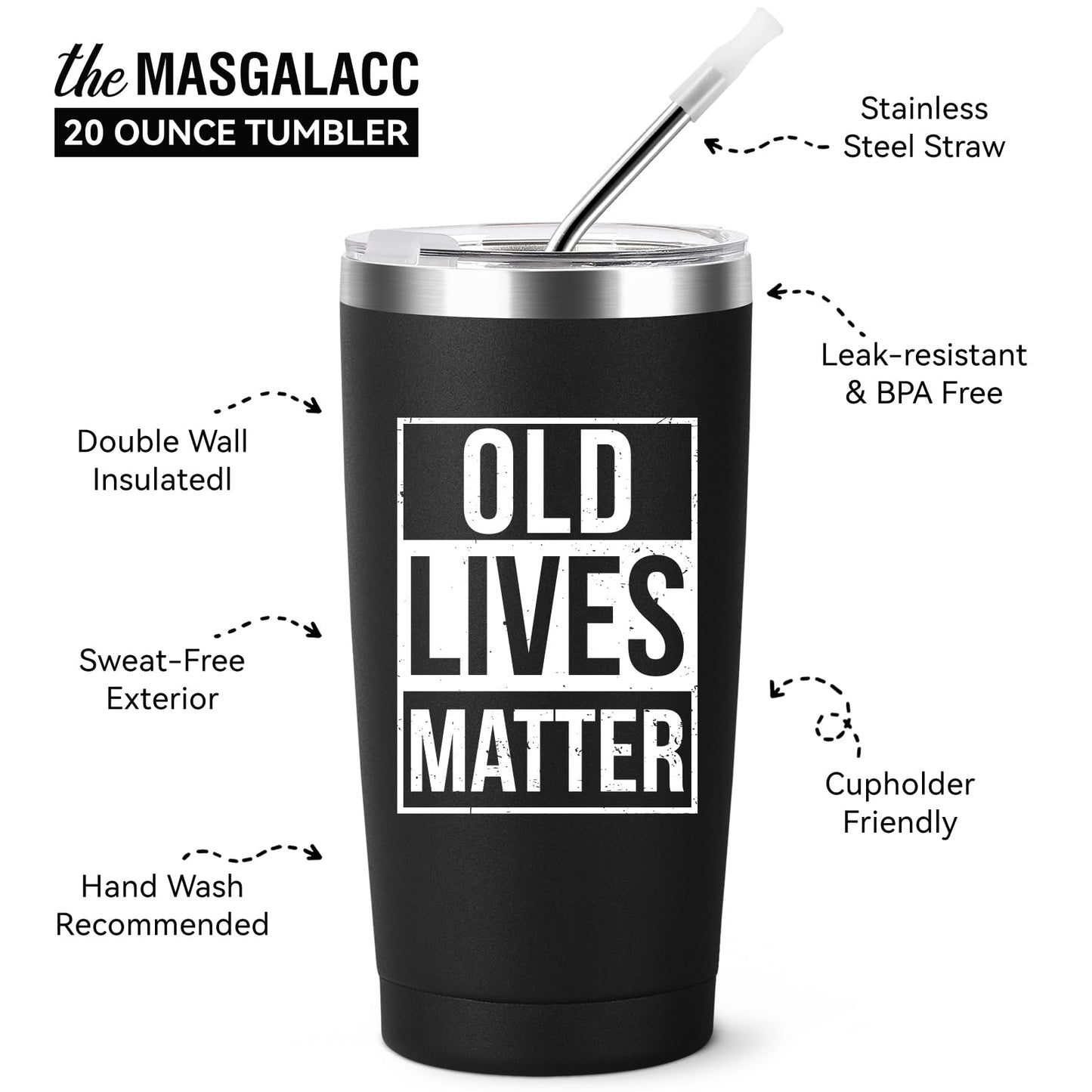 MASGALACC Funny Retirement Gift for Men, Dad, Grandpa, Father - 20oz Insulated Coffee Mug - Gag 40th, 50th, 60th, 70th, 80th Birthday Gift for Him from Son, Daughter, Friend