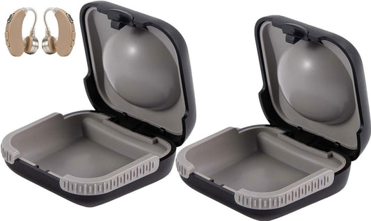 ZHUOGWJFJ 2 Pcs Hearing Aid Case,Small Hard Shell Travel Hearing Aids Case, Waterproof Portable Storage Box for Hearing Aids,Drop-Resistant and Durable (Black)