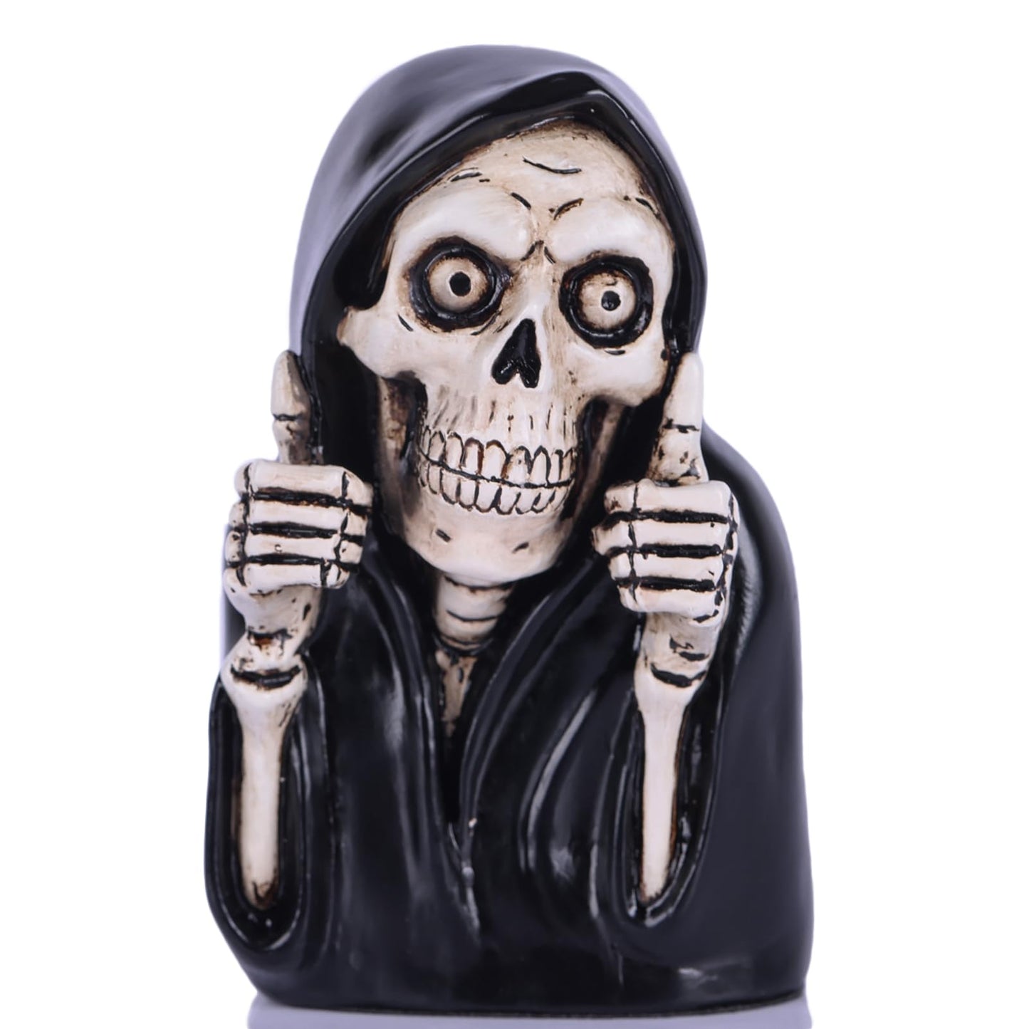 Funny Skeleton Figurine- 3.9inch Gothic Grim Reaper Skeleton Knick Knacks,Thumbs Up Mini Skull Figurines,Resin Punk Halloween Home Decor Statue,Retro Death Figurine Dark Humor Gifts for Women