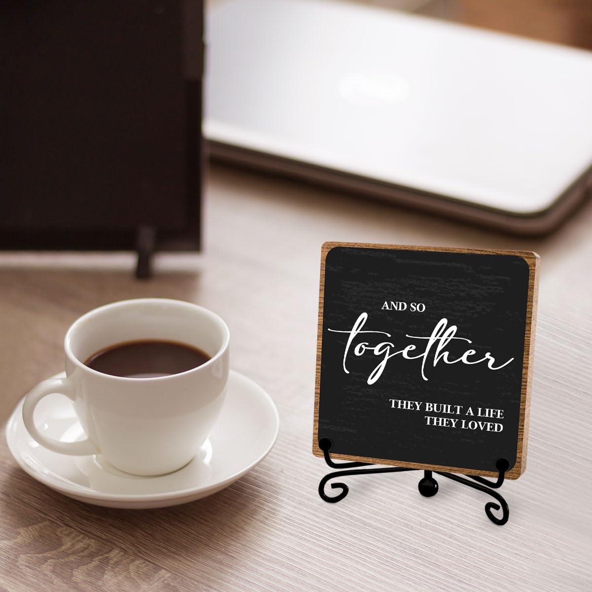 Home Wooden Decor Sign, Farmhouse Plaque with Stand, Warmth Housewarming Gifts for Women Men Family, Table Desk Cubicles Accessories for Living Room Bedroom Home Decorations