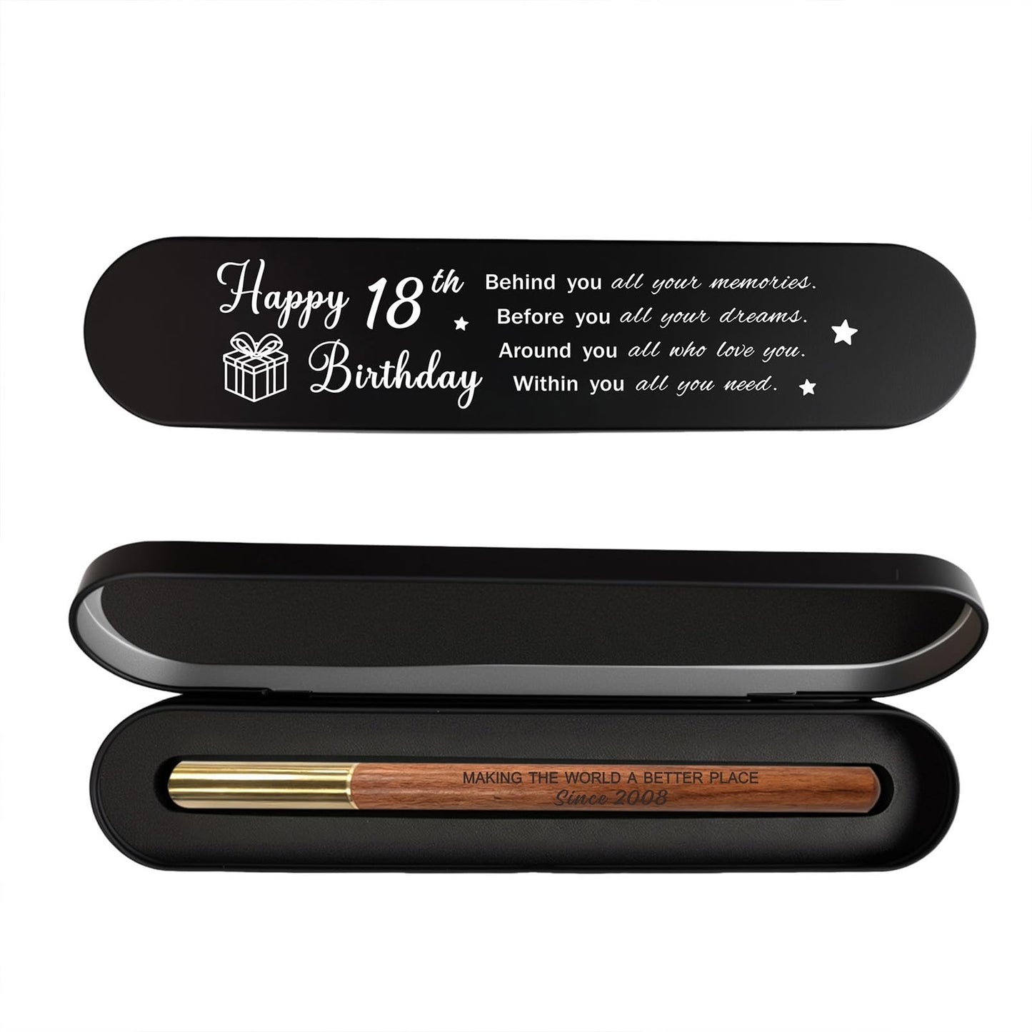 iyaone 18th Birthday Gift for 2008 Born - Engraved Wooden Gel Pen & Keepsake Box Set, Inspirational Gift for New Adult, 18 Year Old Birthday Present