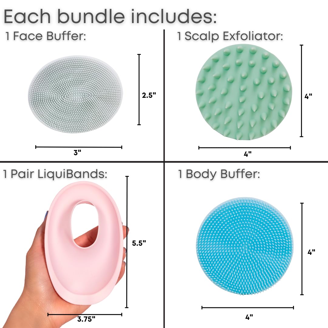 LiquiLinks Beauty Gift Set for Face & Body - Spa Kit with Silicone Wristbands, Body Scrubber, Face Buffer & Scalp Exfoliator - Essential Skincare for Teen Girls & Women (Sage Green)