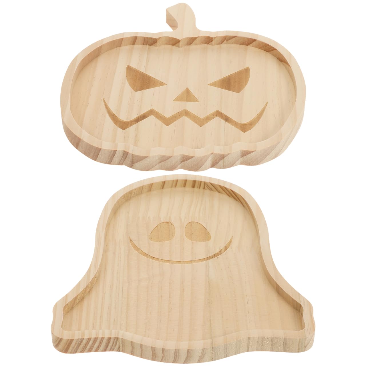 Garneck Halloween Wood Charcuterie Board, 2pcs Pumpkin and Ghost Food Plate Halloween Wood Serving Tray Cheese Platter Tray Appetizer Boards for Holiday Home Party Table Centerpiece Decoration, 7" W