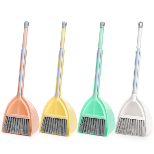 Nicunom Set of 4 Mini Broom with Dustpan for Kids, Children Broom and Dustpan Set Cleaning Set Boys Girls Little Housekeeping Helper Set for Kitchen Bathroom Pet
