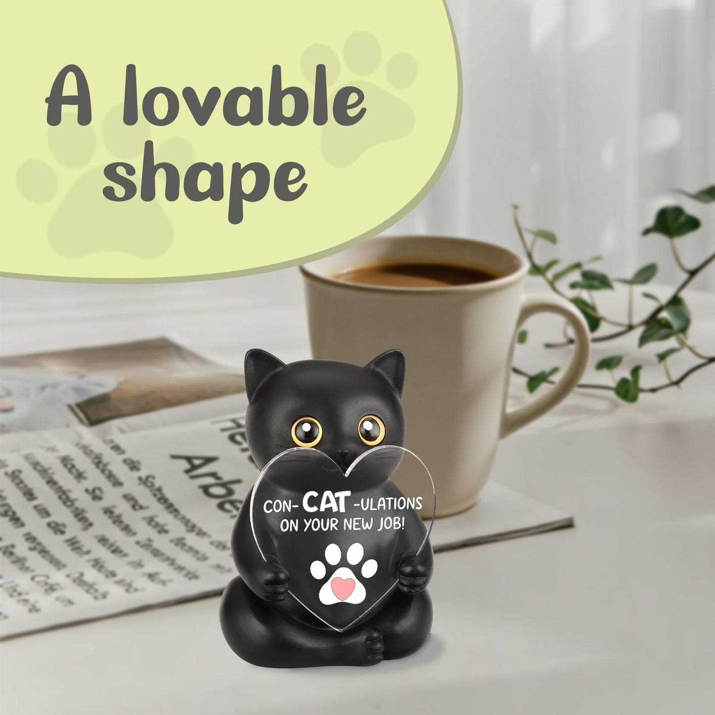 THRXOBN Con-Cat-Ulations Black Cat Resin Figurine, New Job Celebration Gift for Women, Men, Motivational Desk Decor for Cat Lovers, Encouraging Office Present for Colleague, WMS15
