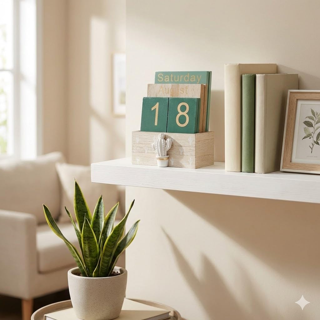 ZENSEWEN Cactus Wooden Perpetual Calendar for Desk Decor - Aesthetic Boho Office Accessories & Wood Block Daily Calendar - Reusable Classroom Decor & Unique Plant Lover Gift for Teachers, Students & Coworkers