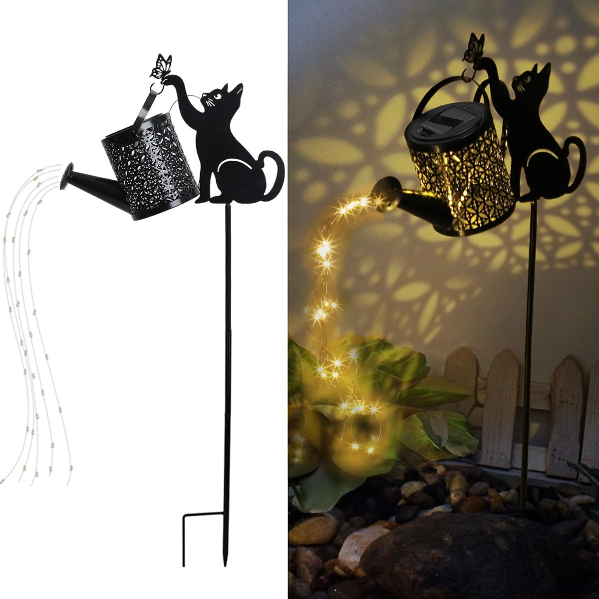 LGEYHAN Black Cat Gifts - Solar Cat Garden Statue,Black Metal Garden Decor,Yard Decor Stakes with Lantern, Gifts for Women Mom and Grandma or for Cat Lovers