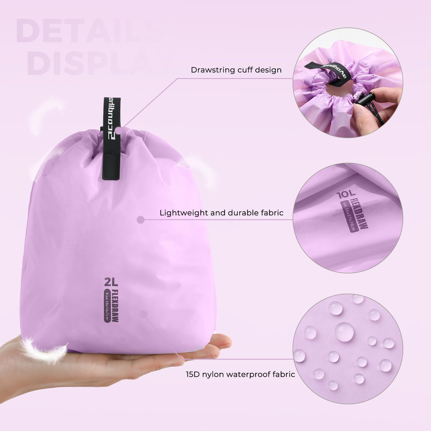 Scandihome 3 Set Packing Cubes for Travel, Ultralight Luggage Organizer Bags Waterproof Storage Bag, Multiple Sizes Reusable Drawstring Bags Used Essential for Gym Swim (Purple)