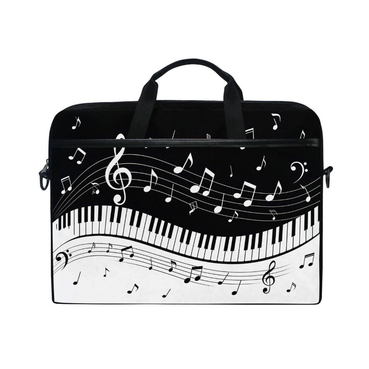 MRMIAN Fashionable Black White Music Note Score 15 inch Laptop Case Shoulder Bag Crossbody Briefcase Messenger Sleeve for Women Men Girls Boys with Shoulder Strap Handle, Back to School Gifts