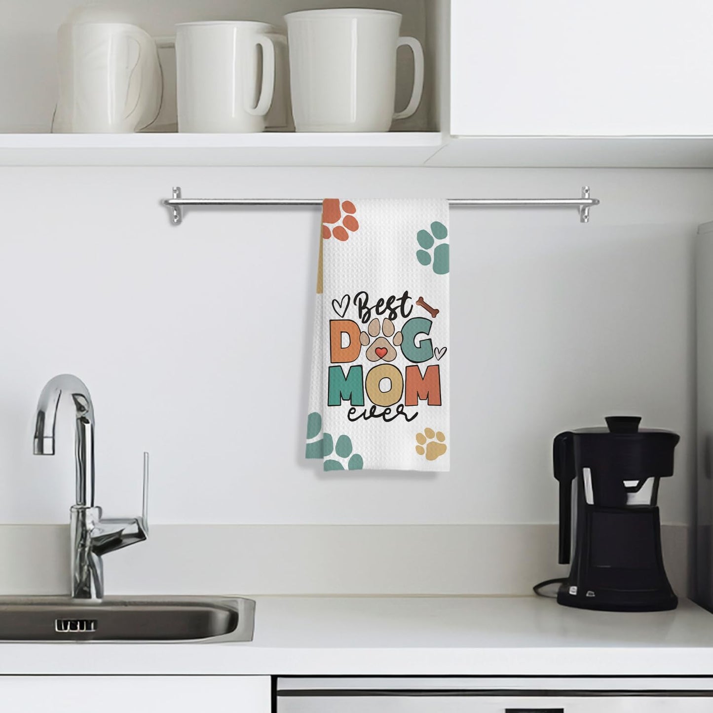 COWEB Dog Mom Gifts Kitchen Towels, Dog Lovers Owners Gifts for Women, Colorful Dogs Paws Hand Towels for Bathroom, 16x24 Inches