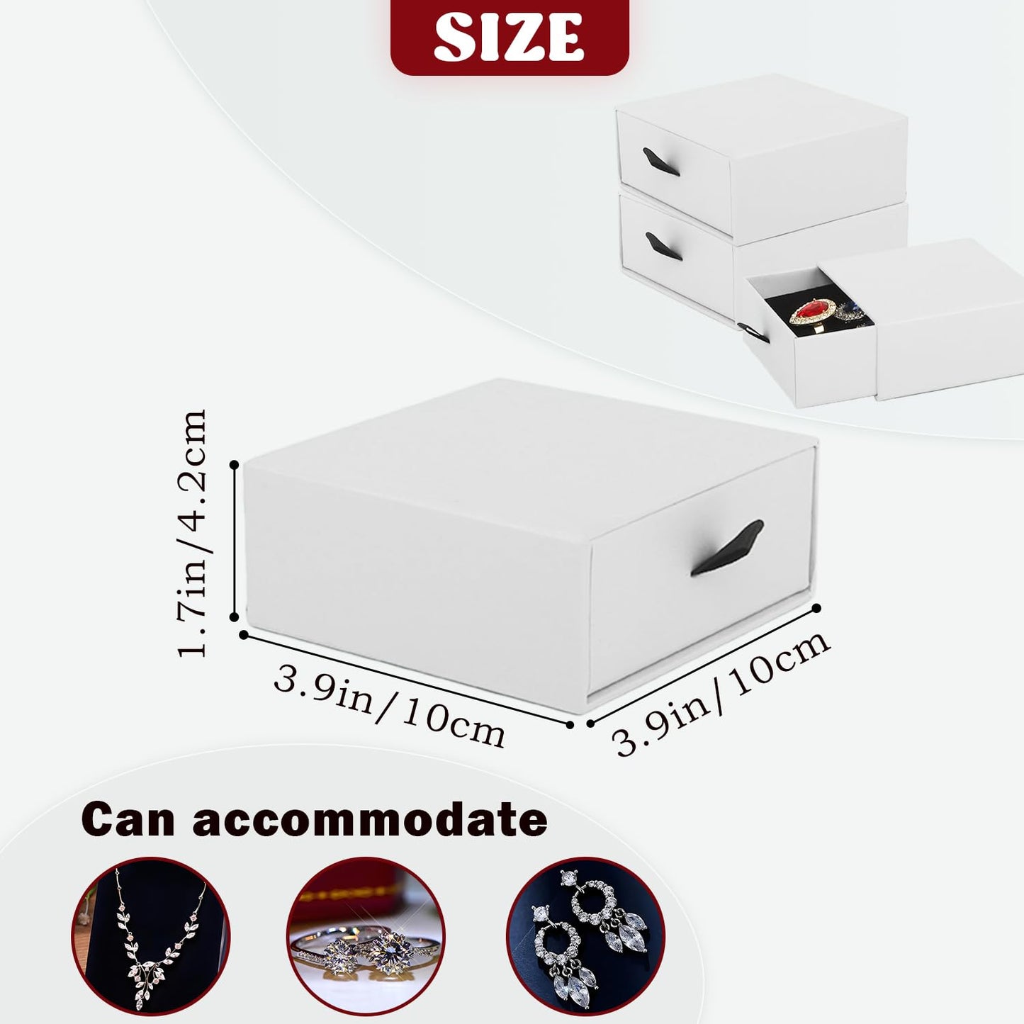 Nsmykhg Jewelry Gift Box Velvet-Lined,12 Pack Compact Drawer Style for Earrings & Rings, Necklace & Bracelet Organizer, 3.93x3.93x1.65 Inches, Stackable Elegant Jewelry Display & Storage Box (White)