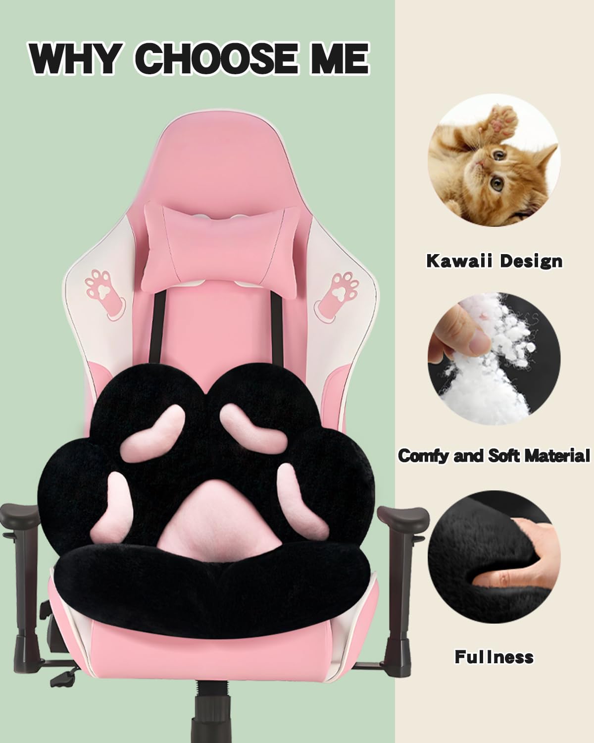MOONBEEKI Cat Paw Cushion Chair Comfy Kawaii Plush Seat Cushions Shape Lazy Pillow for Gamer Chair 28"x 24" Cozy Floor Cute Seat Kawaii for Girl Worker Gift, Dining Room Bedroom Decorate Black