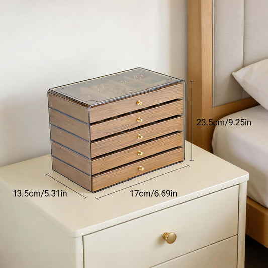 Homitchen Wooden Jewelry Box Organizers and Storage for Girls Women 5 Drawers Multi-Layer Storage Case for Rings Earrings Necklaces Bracelets Vintage Box