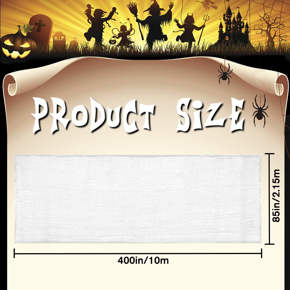 Vellibring 400" x 85" Halloween Creepy Cloth Decoration, Large White Spooky Fabric Cloth Scary Gauze Cheesecloth for Haunted House Halloween Party Yard Wall Indoor Outdoor Decor
