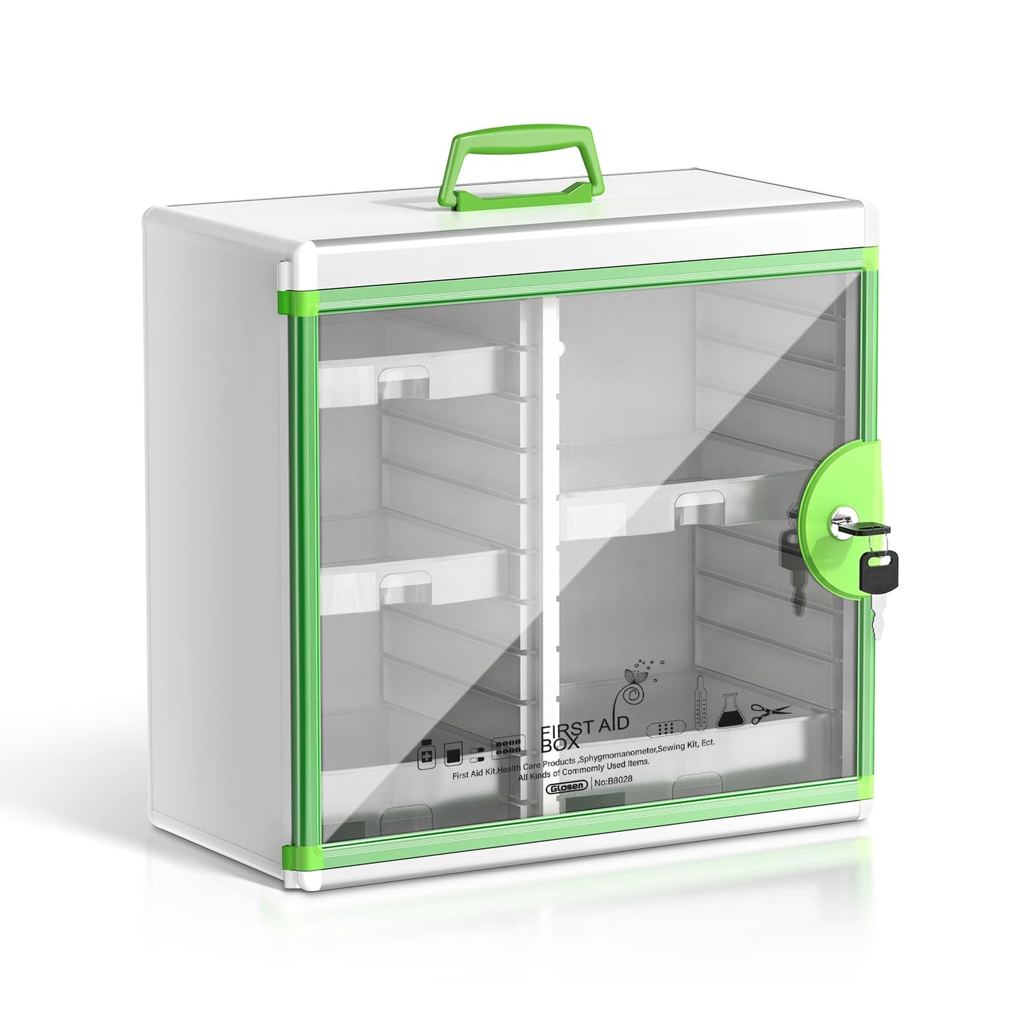 Glosen Lockable Medicine Cabinet with 5 Removable Trays, Wall Mounted & Portable Locking Medicine Cabinet Organizer with Key Lock for Home, Bathroom, Office - Aluminum Alloy Frame(13.6x13.4x6.5Inch)