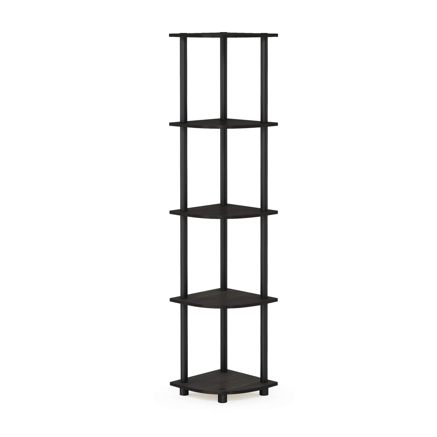Furinno TURN-N-TUBE Corner Shelf, 5-Tier Corner Bookshelf, Open Storage Shelves, for Organization and Storage, Living Room, Home Office, Garage, Bedroom, Espresso