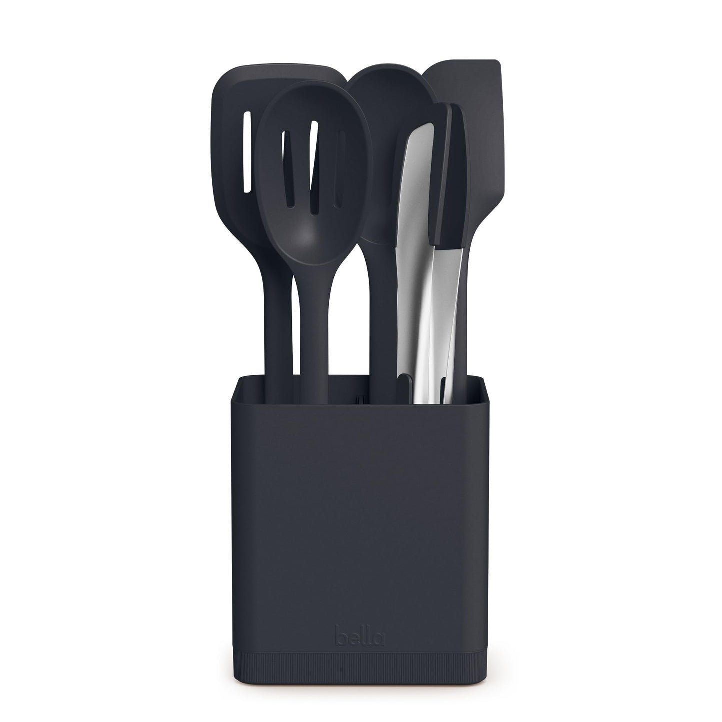 bella 6-Piece Modular Tool Set, Silicone, Turner, Spoon, Slotted Spoon, Spatula, Tongs, Crock with removable divider, Non-toxic*, Food-grade, Heat safe to 425°F, Dishwasher Safe, Oatmilk