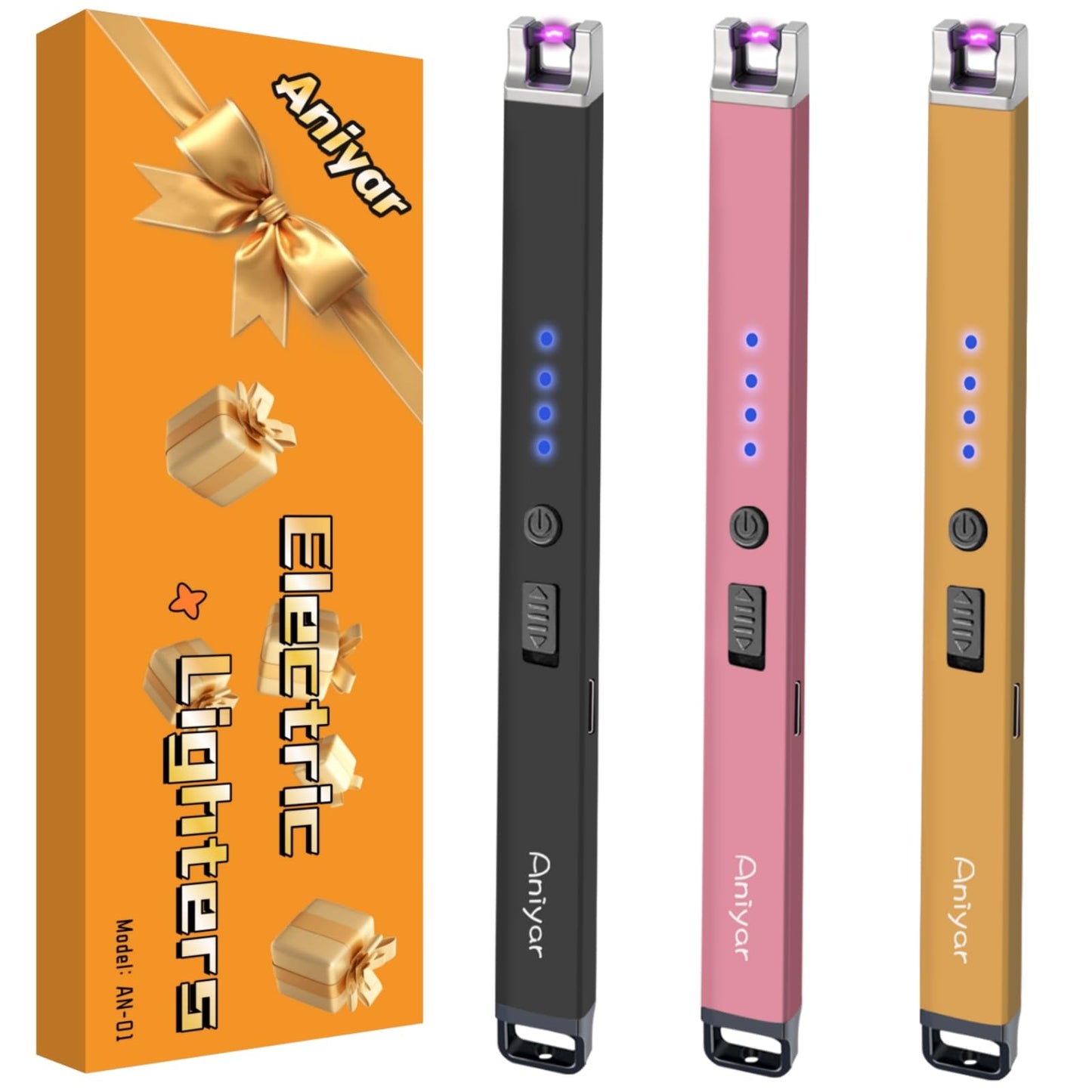 Christmas Stocking Stuffers - 3 Pack Electric Lighter, Birthday Gifts for Women Mom Men Wife Sister, Rechargeable USB Arc Long Candle Lighters for Candle Camping BBQ