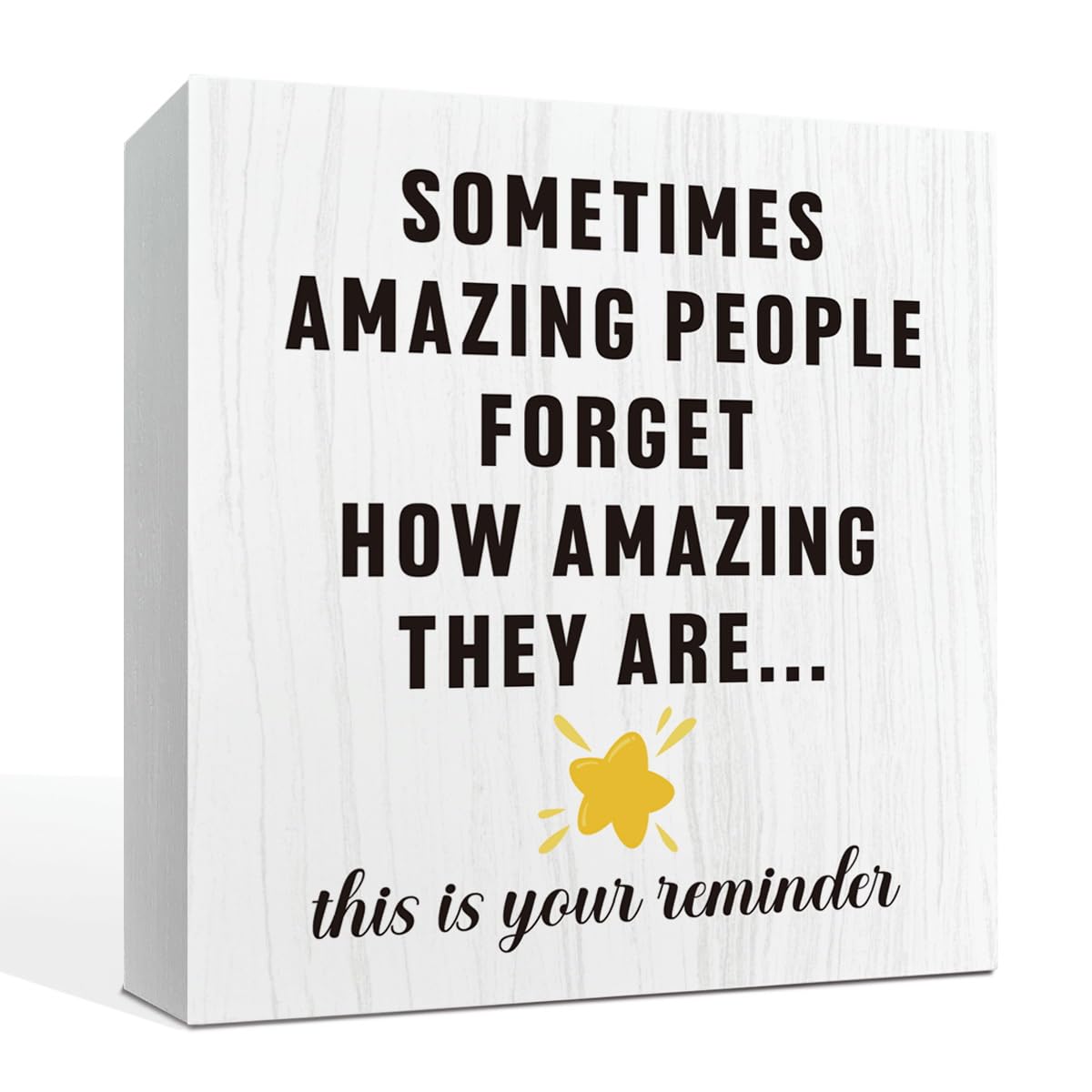 Inspirational Wood Sign - Sometimes Amazing People Forget How Amazing They Are…, Motivational Decor for Home Office, Farmhouse Desktop Decoration, Affirmation Gift, 5.7x5.7inches