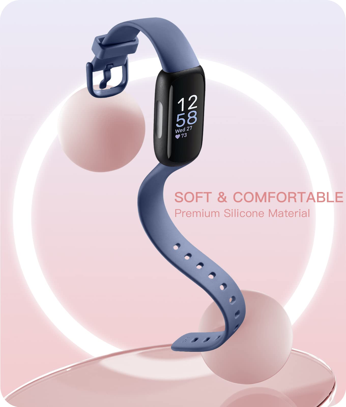 Odbeai Compatible with Fitbit Inspire 3 Bands for Women Men, Sport Wristband Replacement Soft Silicone Straps for Inspire 3 Fitness Tracker Women & Men(4 Pack,Large)