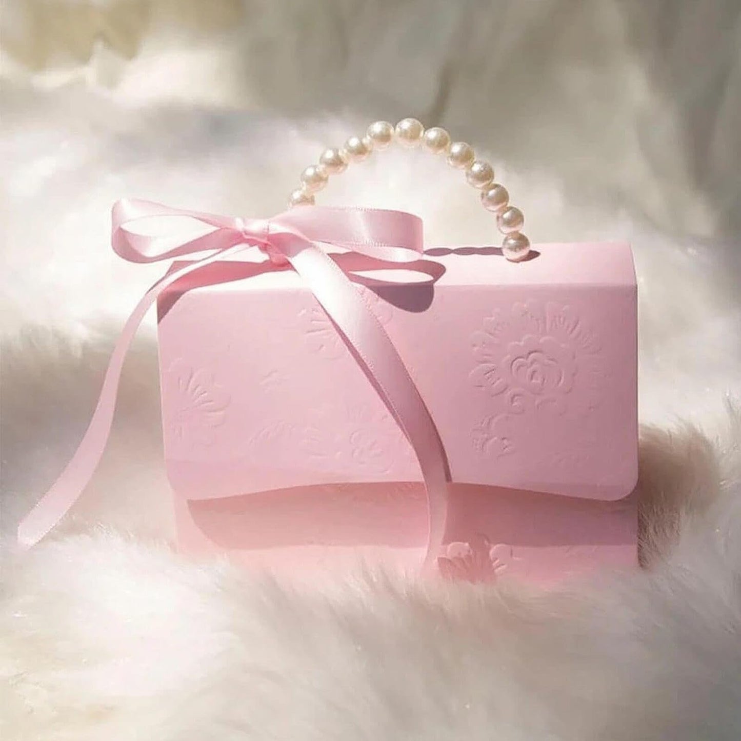 motoeye 10Pcs Pink Pearl Paper Gift Boxes for Wedding Favors, Elegant Bridesmaid and Party Favor Boxes with Ribbon, Ideal for Bridal Shower, Baby Shower, and Special Occasions (Pink, L)
