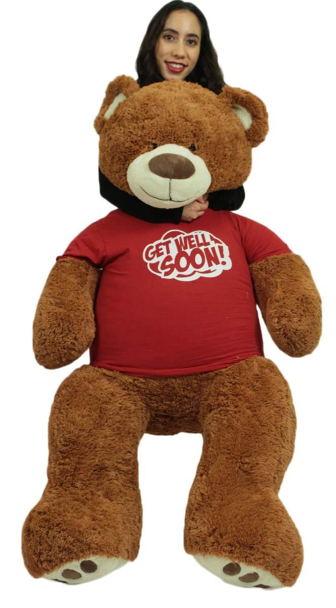 Big Plush Giant Teddy Bear with Get Well Soon T-Shirt - Huge 5-Foot Plush Teddybear - Stuffed Animal - Loving Gift - OSO de Peluche - Cute Oversized Plushie - Jumbo Bear to Show You Care